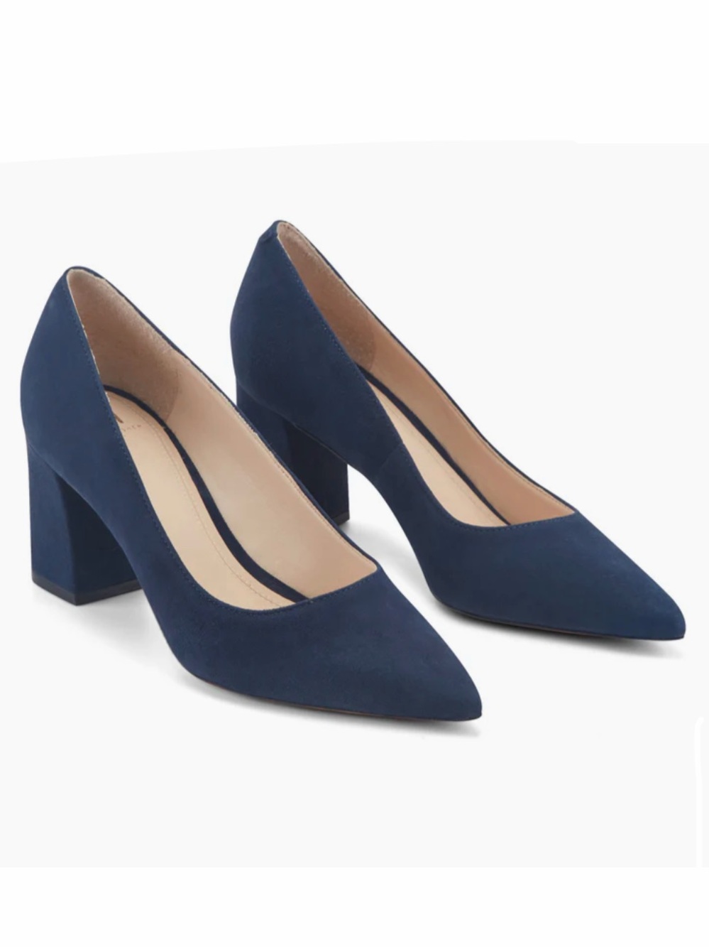Marc Fisher Zala Block Heel Pointy Toe Pump Navy Blue Suede Sz 7